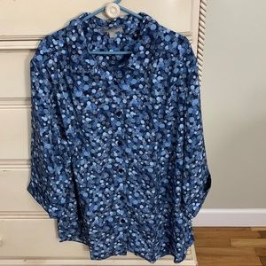 Woman Within Women’s Button Down 3/4 Sleeve Shirt Blouse SZ 26/28  2X Blue